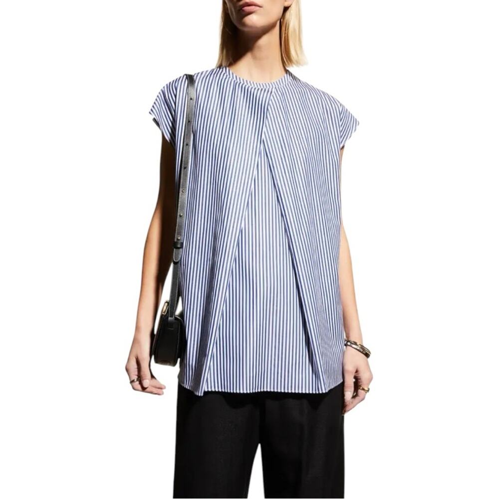 Harshman Sonnet Navy & White Striped Pleated Tunic Blouse NWT S